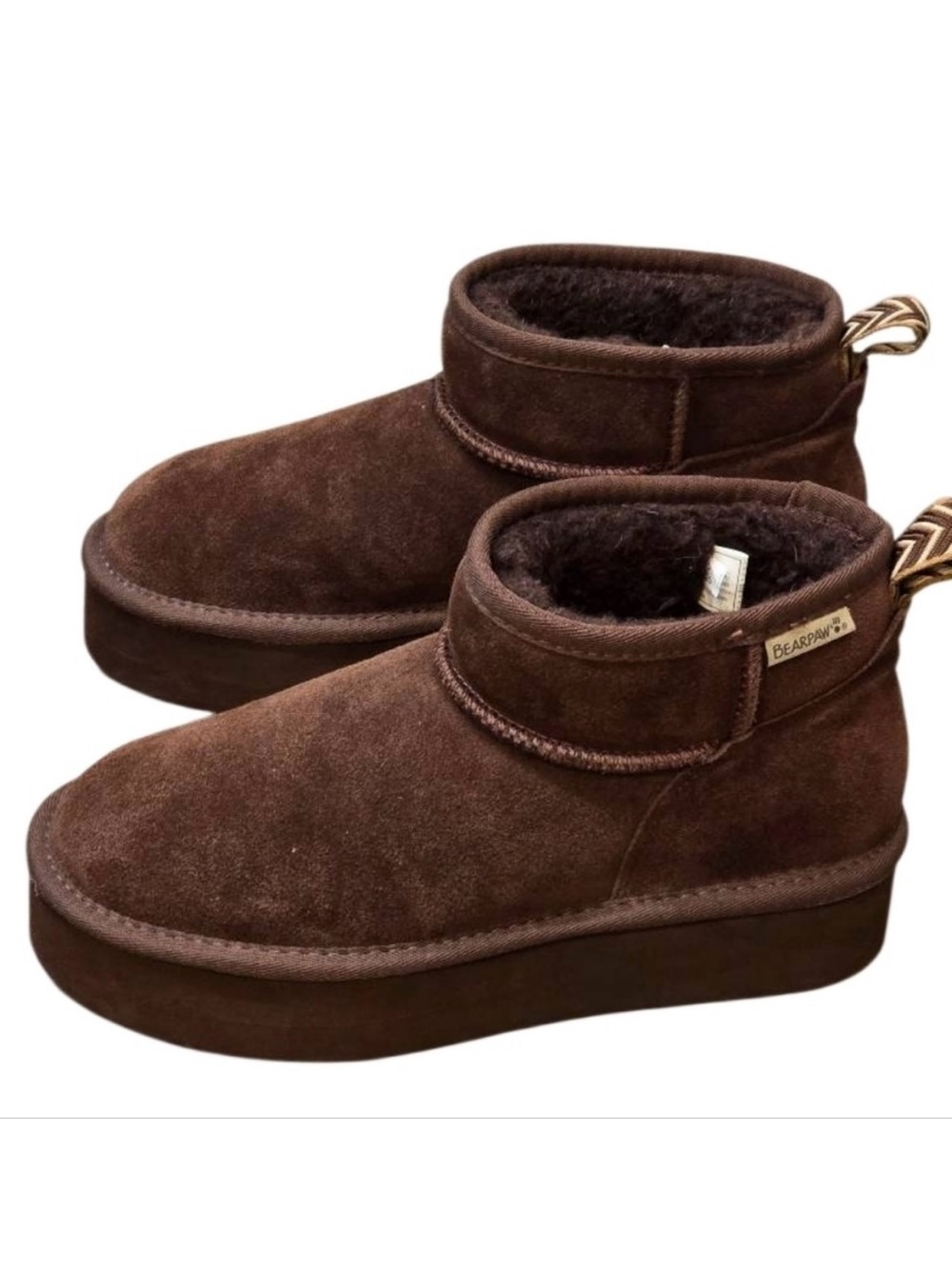 BearPaw Chocolate Brown Suede Short Shearling Boots